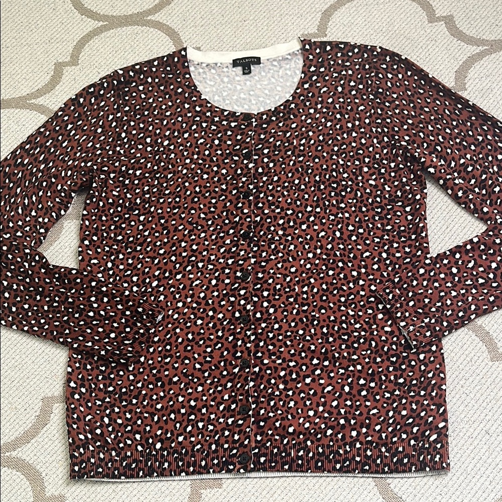 Talbots Brown and Black Leopard Print Cardigan